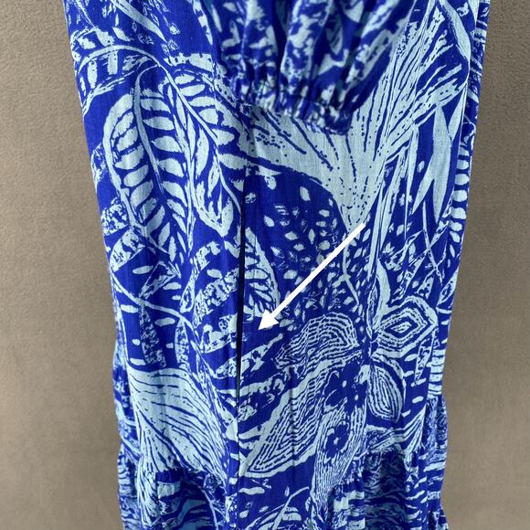 Vtg 80s 90s Two Potato Laguna Beach Midi Tiered Muumuu Dress XS Cotton Blue NOS - Picture 9 of 16